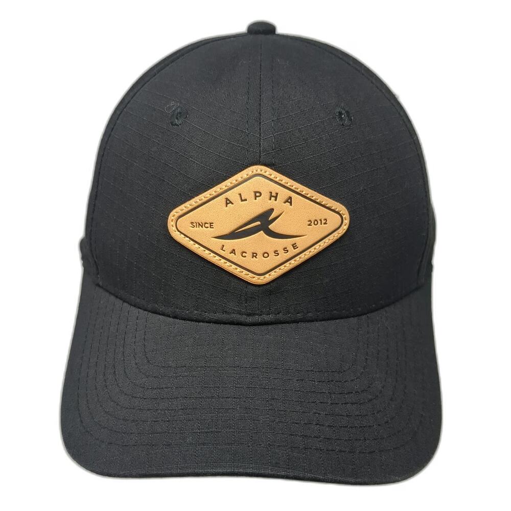 Alpha Snapback Black One Size Lacrosse Leather Logo Patch Structured Sport Hat
